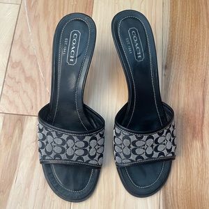 Coach Louise Signature Open Toe Leather Sandal Heels/Mule